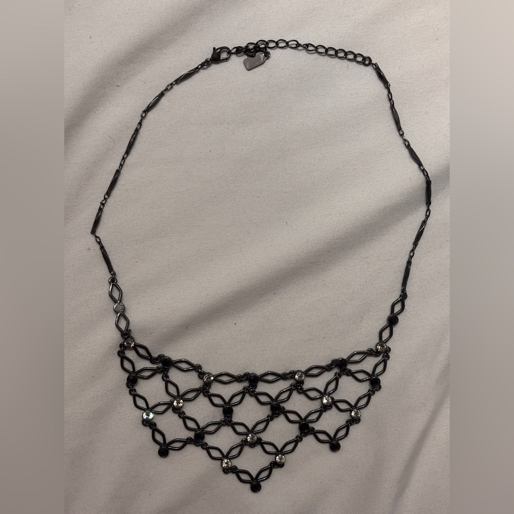 Black and silver beaded necklace with rhinestones